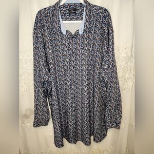 Shaquille O'Neal XLG Big Fit Cooling Stretch Button Up Shirt Blue Brown Classy